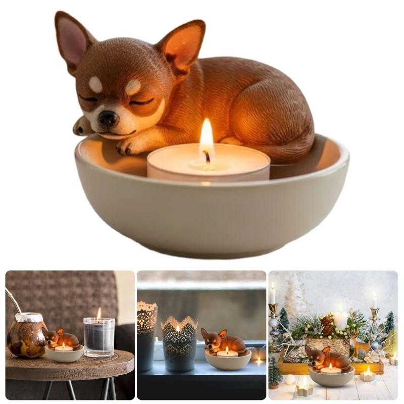 Hand Paint Dog Light Holders Unique Handcraft Resin Stand for Home Decoration Gift J0MC