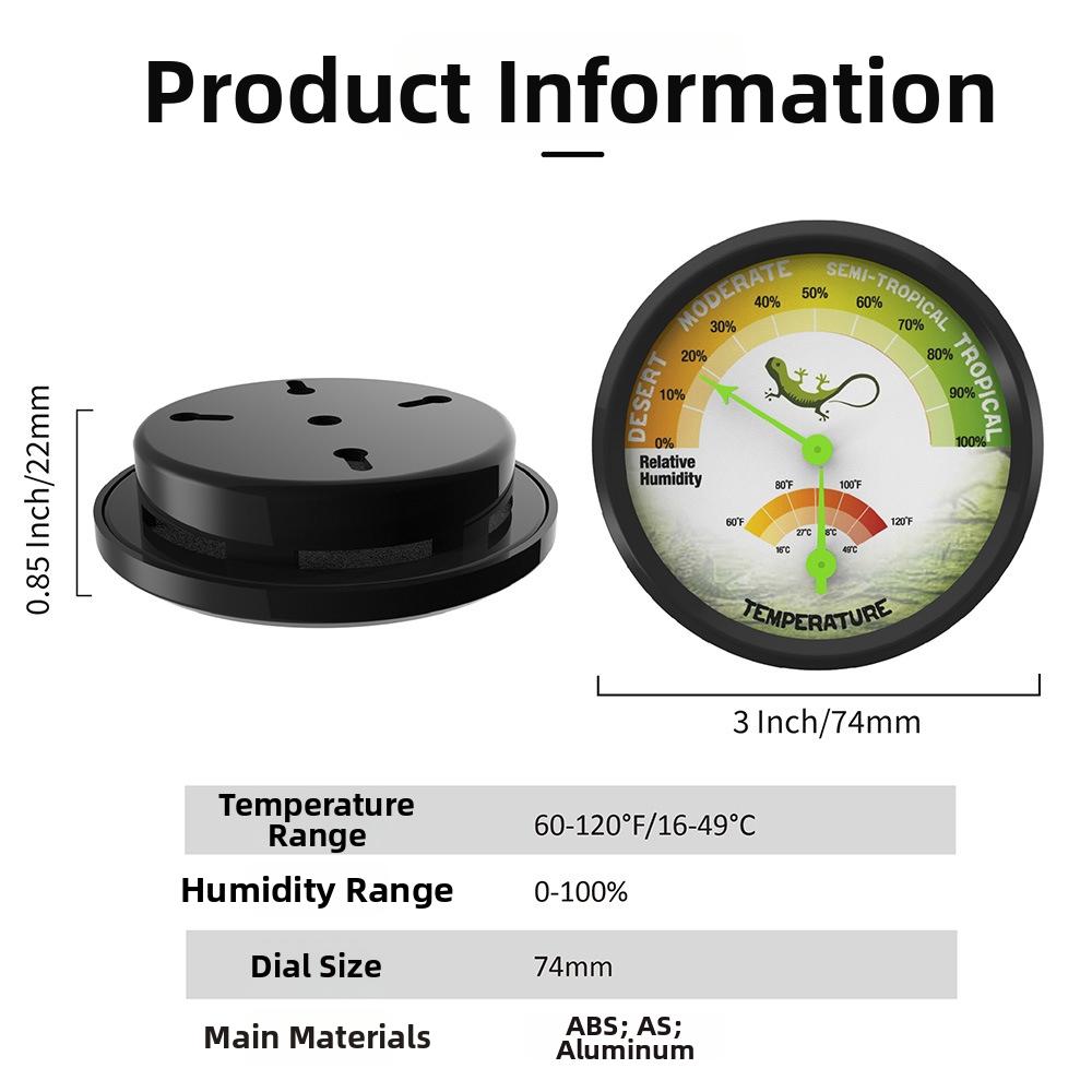 1-2pc Lizards Reptile Thermometer & Hygrometer with Suction Cup & Tape, NO-Battery, Terrarium Thermometer Pet Rearing Box