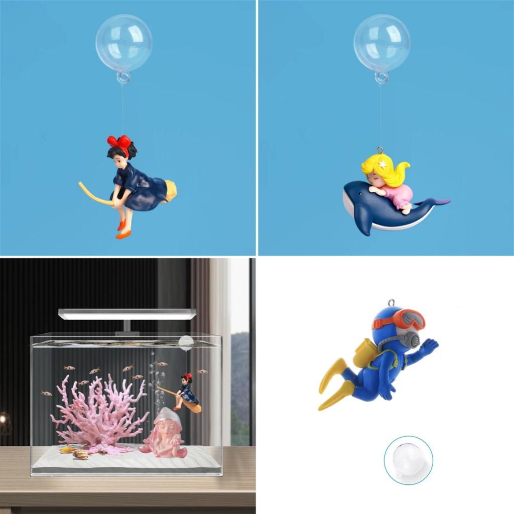 2pcs Cartoon Fish Tanks Decors Aquarium Landscaping Ornaments Mini Diver Simulated Floating Mermaid with 3cm Ball 50cm Lines