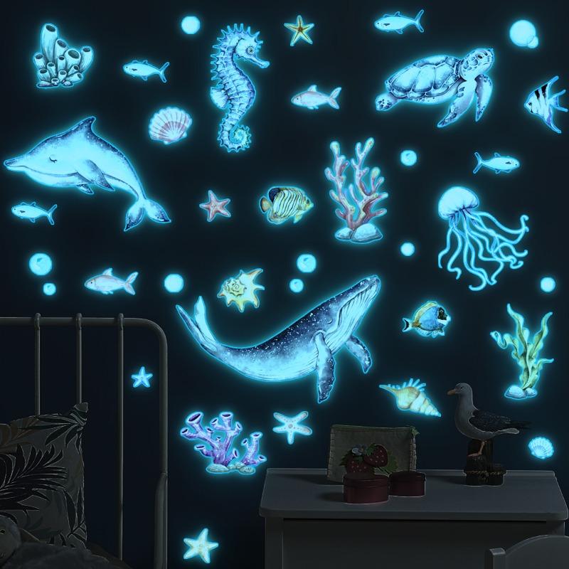 Luminous Ocean Animal Wall Sticker For Kids Bedroom Decor Baby Room Fluorescent Night Llight Whale Sticker Shines In The Dark