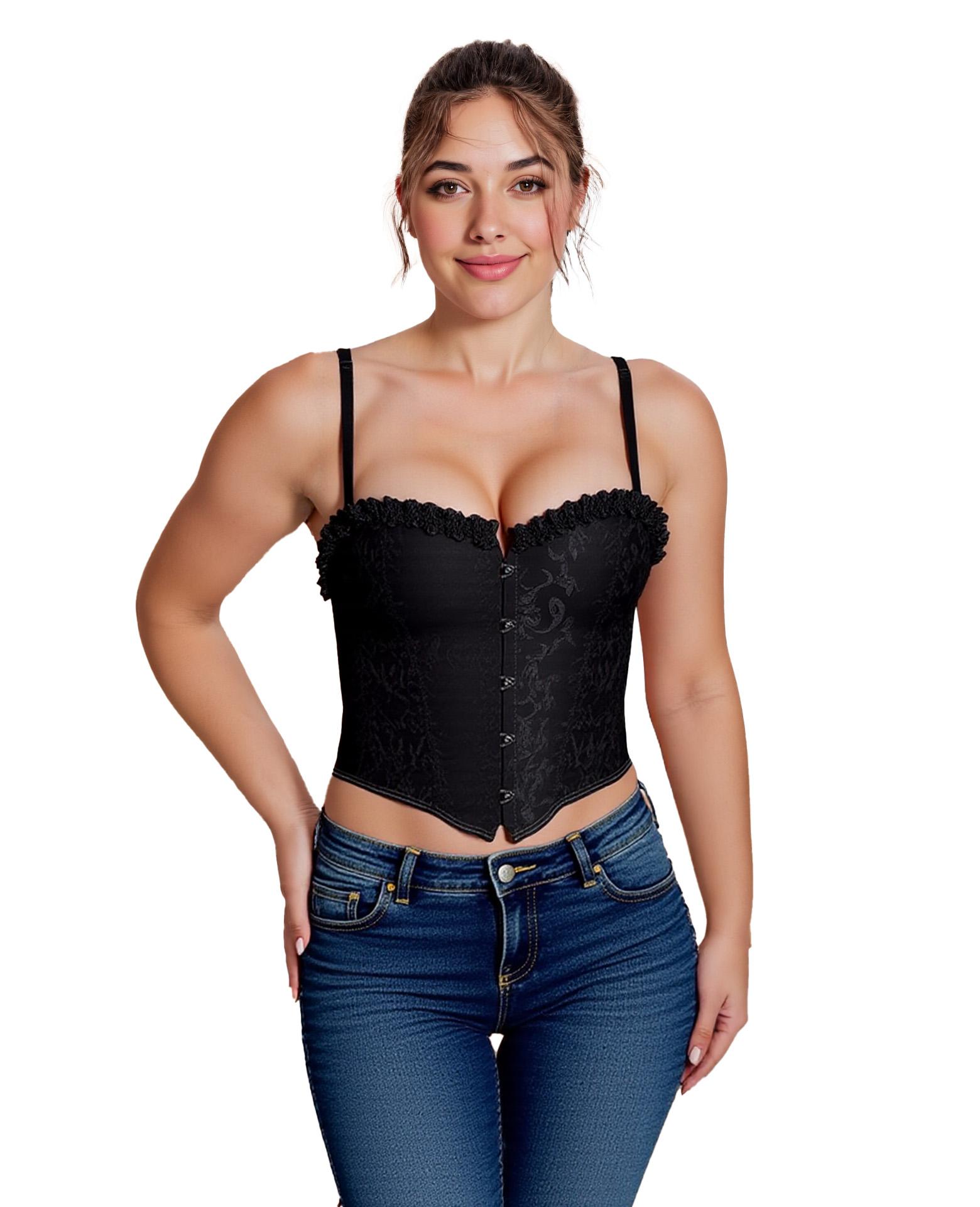 Vintage Printed Court Corset Backless Lace-up Shaping Top Corset Waist Trainer Xl чёрный