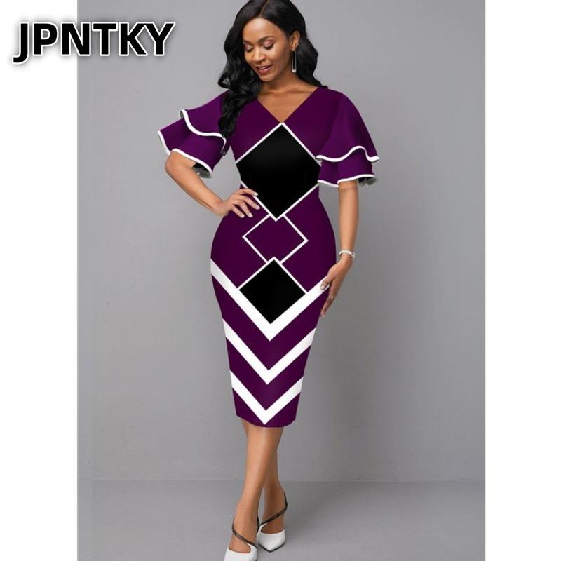 JPNTKY Moda Estiva Primaverile Manica Corta Scollo a V Abiti Casual