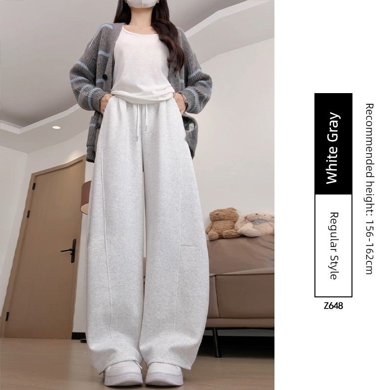 

Scimitar-Style Sweatpants for Women, Autumn and Winter 2025 New Style, Loose Straight-Leg Wide-Leg Sweatpants, Plus Size, Fleece-Lined Casual Pants White Gray [Regular Style] XL