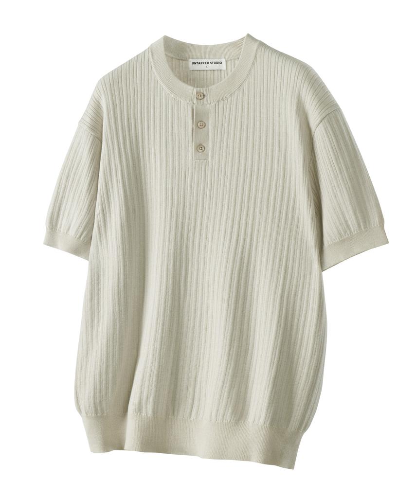 UNTAPPED STUDIO [2Pack] Washable Cool Cotton Henley Neck Round Short Sleeve Knit 5 Colors (B Type)