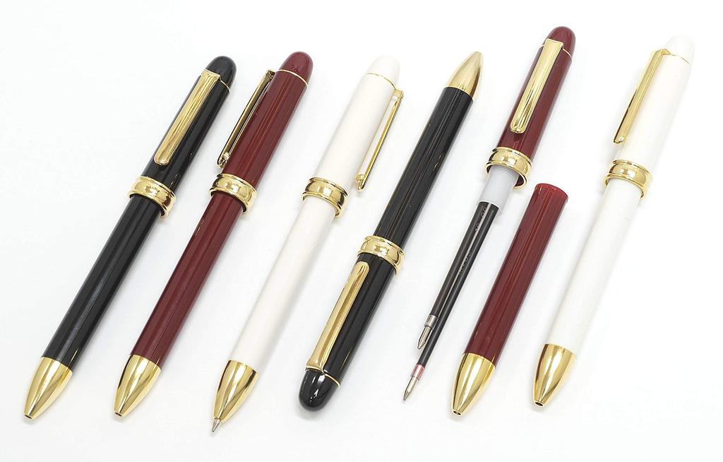 Retractable Ballpoint Pens with Plastic Barrels and Brass Parts Premium 3-Pack Japanese-Made Two-Color (No. 600), Red, Boxed, K7-2C600BP-3-R