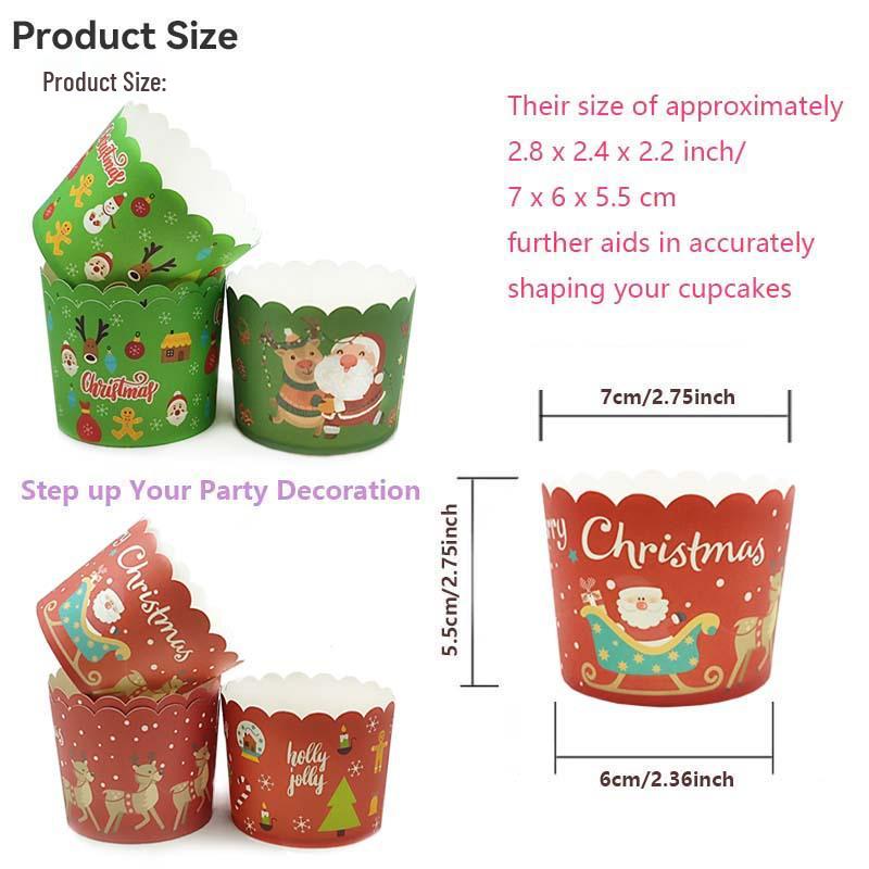 Heat-Resistant Christmas Muffin Cups - Medium Size, 50 pcs for Oven-Baking