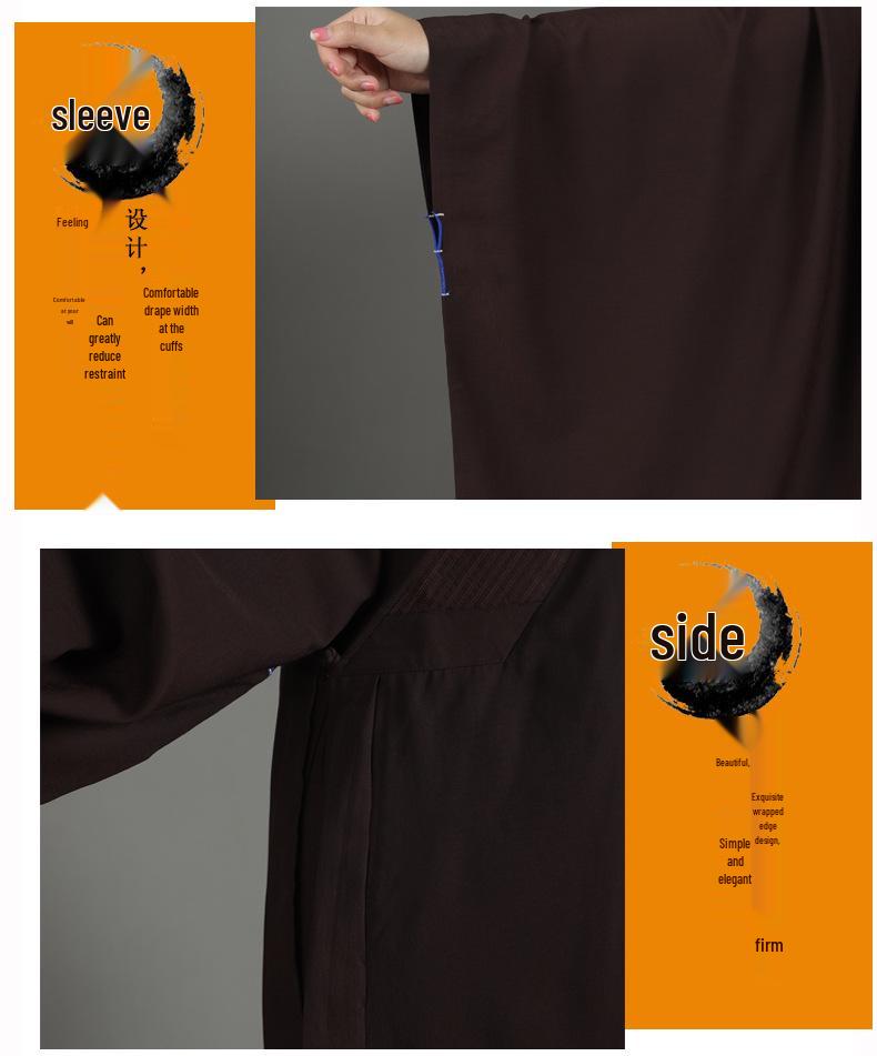 Haiqing Zen Monk Robe - Unisex, Linen, Coffee Color, All-Seasons Meditation Coat