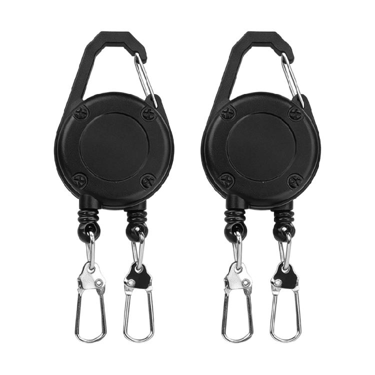 Everyday Carry Retractable Holder with Two Clip Attachments and Carabiner-Shape Connection for Key and Badges