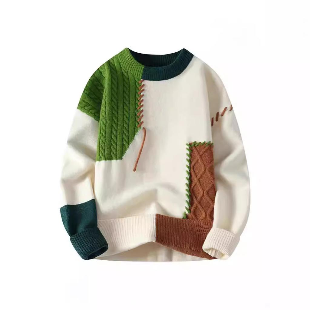 Men's Crewneck Sweater - Casual Loose Knit Pullover, Fall Winter Essential, Cozy Warm Knitted Top