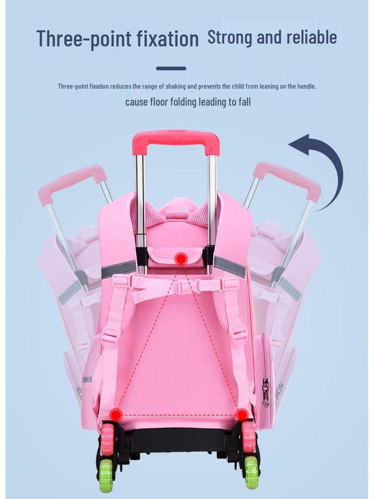 Cartoon Trolley Backpack for Grade 2-6 Students - Large Capacity Schoolbag for Boys & Girls