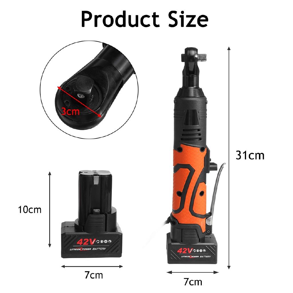 Cheie electrică de 3/8" cu clichet fără fir Schelă reîncărcabilă 42V 90N.m Instrument cheie cu unghi drept cu încărcător de baterie 1/2