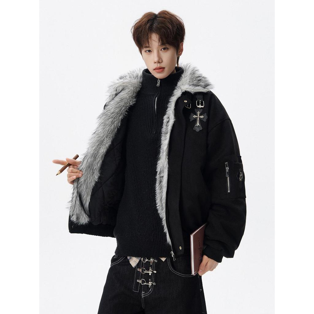 Men's Retro American Style Fur Collar Thickened Winter Jacket