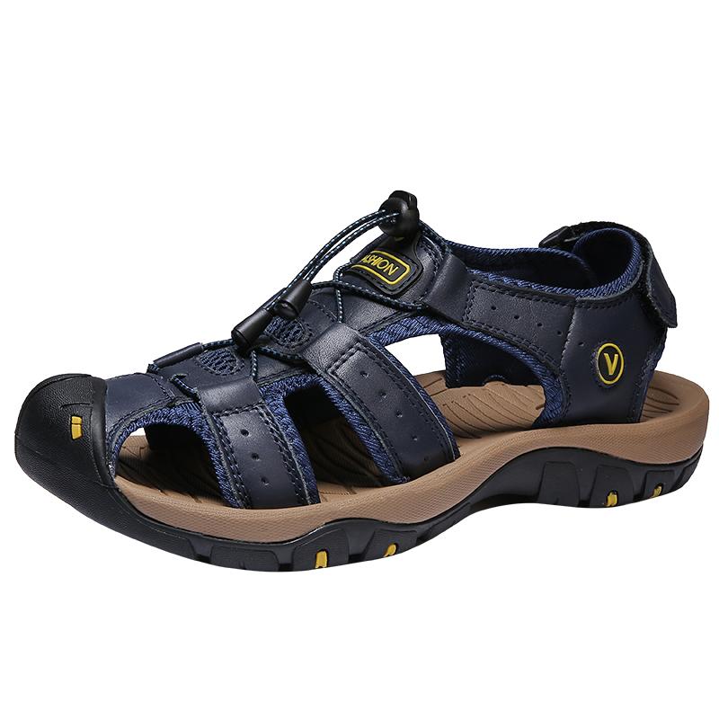 Summer Men Sandals Genuine Leather Mens Casual Shoes Outdoor Men Leather Sandals for Men Beach Shoes Roman Shoes Plus Size 38-48
