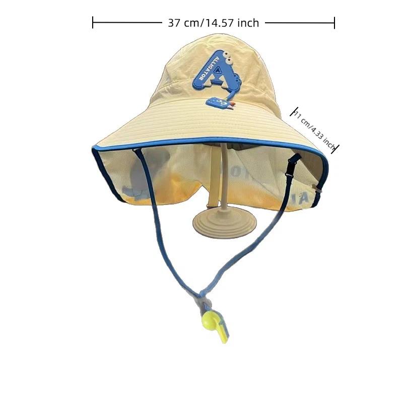 Cartoon Children'S Sunscreen Hat Beach Hat Uv Protection Summer Thin Breathable Large Brim Fisherman Hat With Windproof Rope