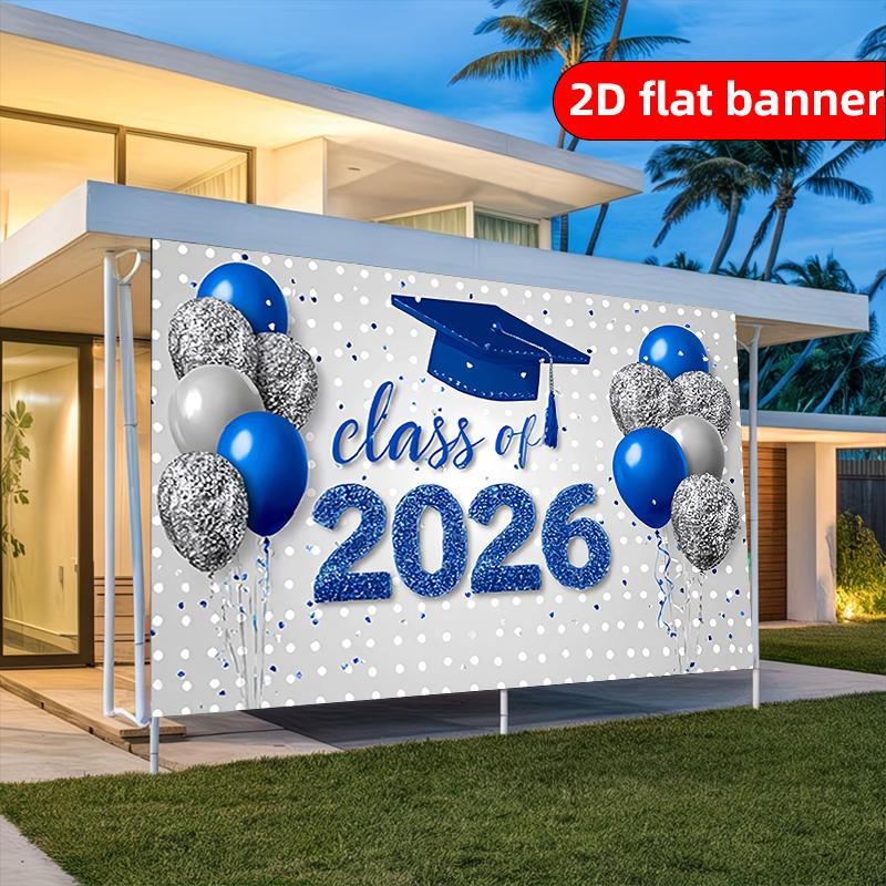 2D flat banner graduation celebration background fabric printed with blue digital pattern of 2026 graduation class