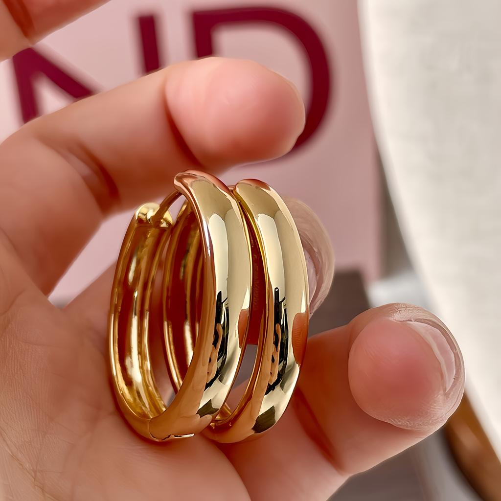 Elegant Concise Golden Plated Circled Hoop Earring for Woman's Vintage Geometric Party Vacation Jewelry Accessories Crafts Gifts