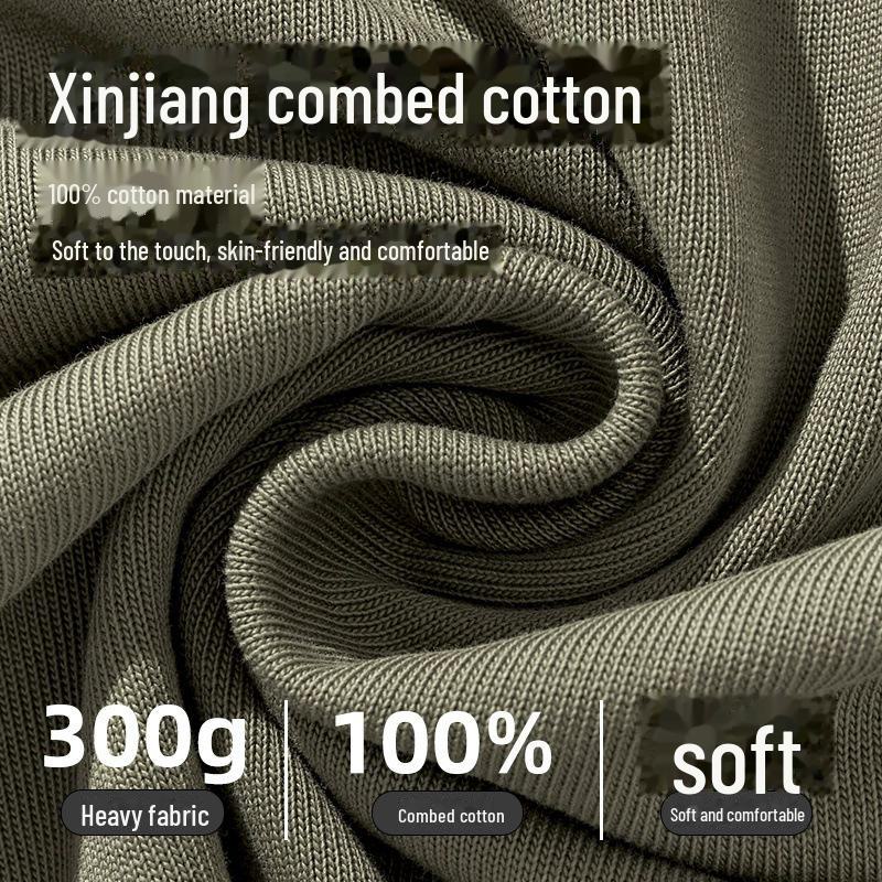 Heavyweight 300G Cotton Unisex T-Shirt: Short-Sleeved, Double Yarn, Round Neck, Drop Shoulder, Casual Workwear, Custom Logo Option