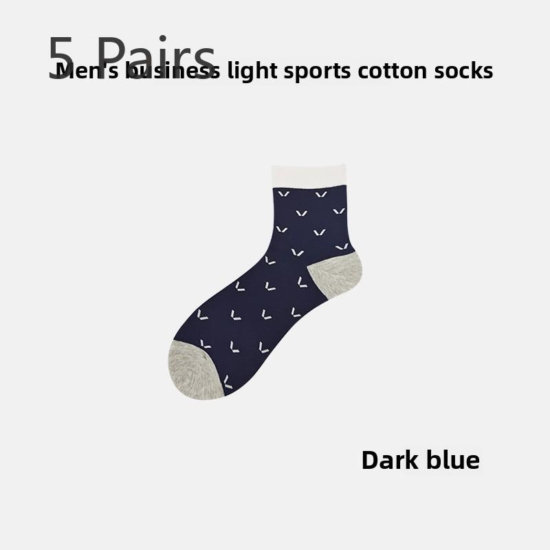 

5 пар мужских однотонных дезодорирующих впитывающих сетчатых дышащих носков средней длины, подходящих по цвету 5 Pairs темно-синий