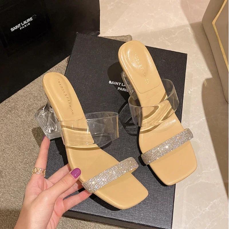 Fashion Women Summer New Slippers Sandals PVC Jelly Crystal Heel Transparent Female Sexy Clear High Heels Sandals Pumps Slides Shoes