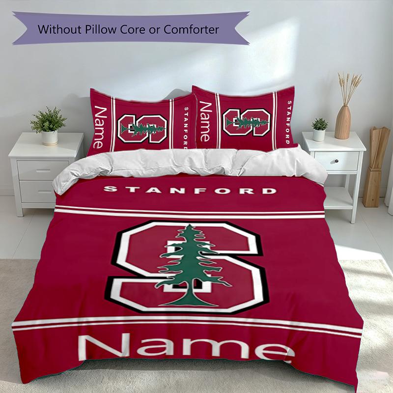 3pcs Custom Name Stanford S logo Bedding Set,Includes 1 Duvet Cover and 2 Pillowcases,All-season Bedroom Decor