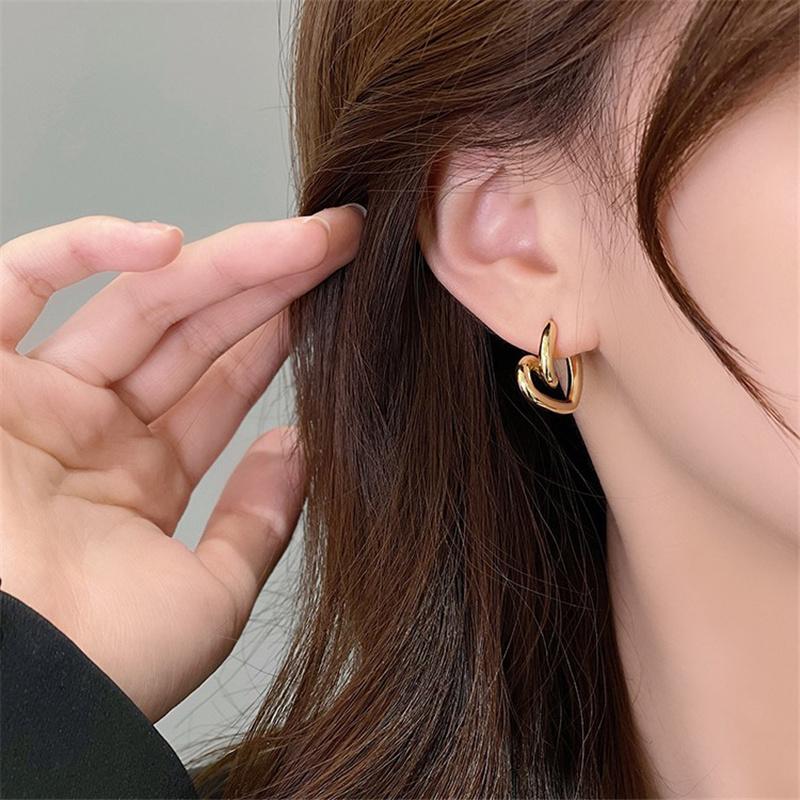 Color Simple Heart Shape-Shape Small Stud Earrings Glamorous Women Girls Fashion Jewelry Party Accessories