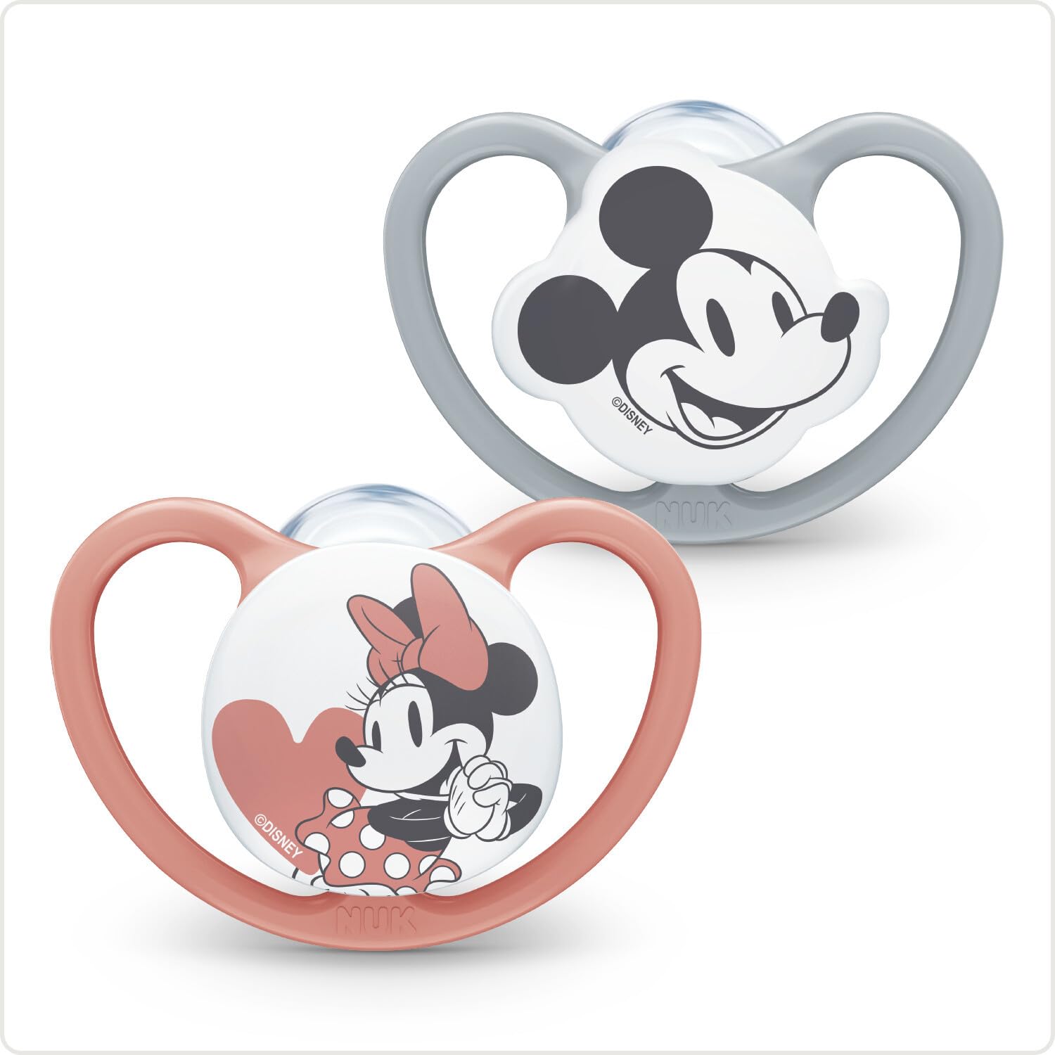 

NUK Nook Space Mickey Minnie Disney for Babies Includes Disinfectant Set of 2 Pacifiers, & Mouse, Design, Silicone, 6-18 Months, Case, (OCNK10730851)