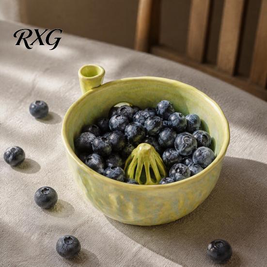 Berry Rinse Basket Ceramic Washing Bowl with Drainage Hole, 360 Degree Self Vegetable Soaking Rinsing Fruit Bowl, Fresh Cleaning Strainer Produce