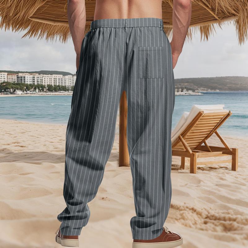 Spring and Autumn Thin Men's Casual Pants Striped Zipper Straight Versatile Simple Suit Pants