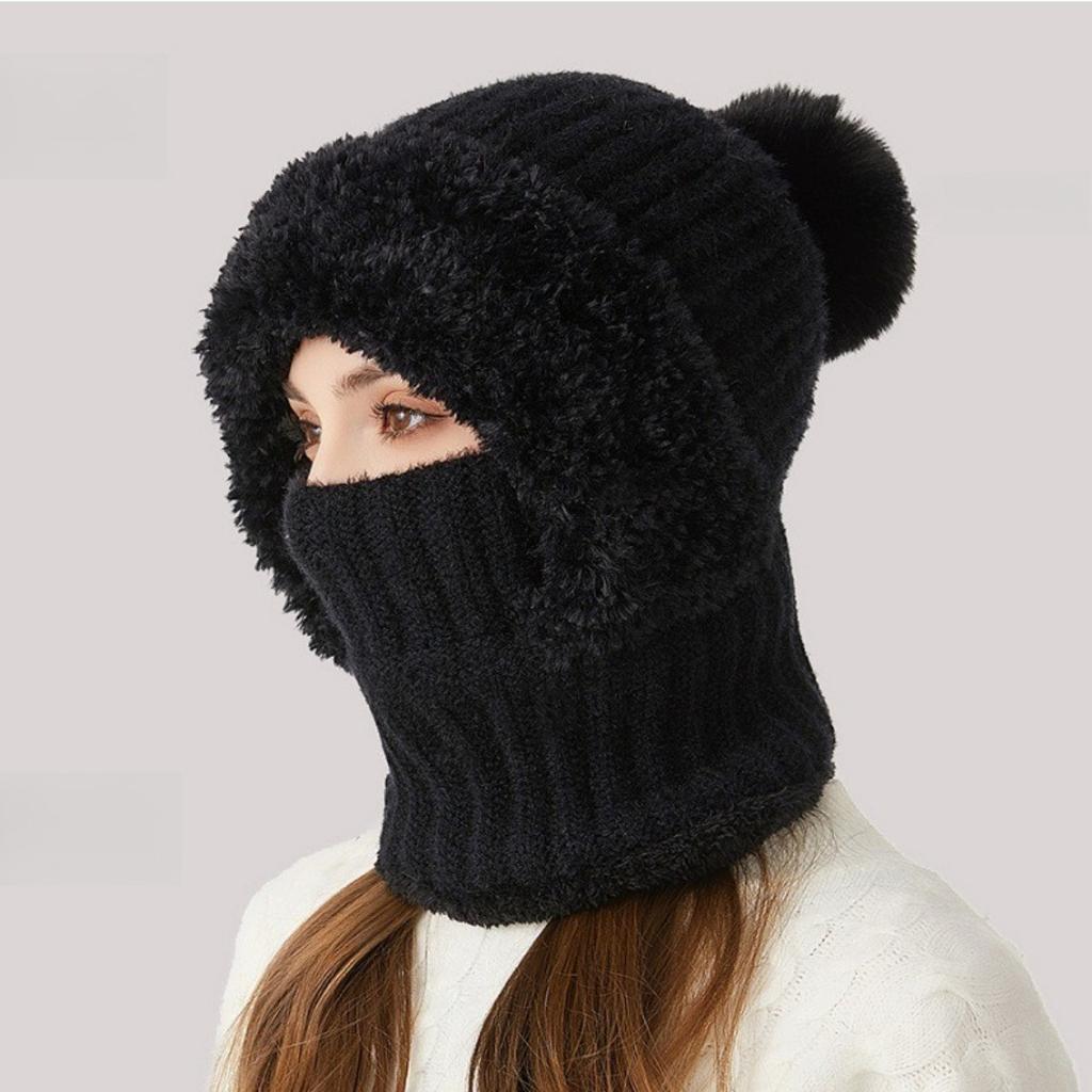 Hohe Elastizität, Einfarbig, Strickmütze, Schal, Maske, Overall, Damen, Radfahren, Winddichte Mütze, Warme Mütze