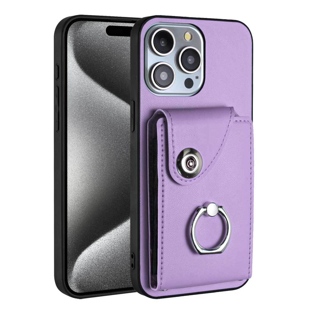 Applicable To iPhone16 Mobile Phone Case 15plus Card Wallet Ring Bracket Anti-drop Protective Case 17Pro