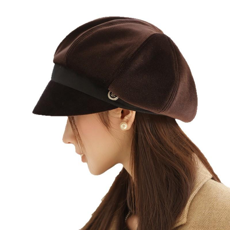 Autumn and Winter Korean Hats for Women British Style Faces with Little Beret Retro Wide Brim Painter Hat Casual Versatile Octagonal Hat