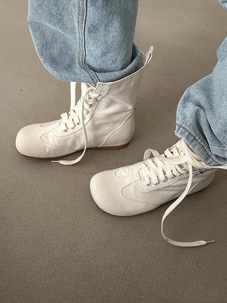 

Sheepskin version~ inner heightening canvas Martin boots women s 2025 new lace-up round head cowboy boots retro boxing boots 35