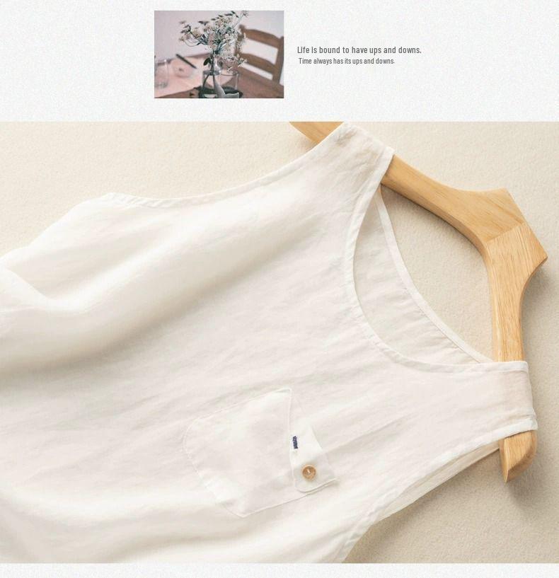 Leinen-Baumwoll Hosenträgerweste: Damen locker Sommer Basis-Oberteil