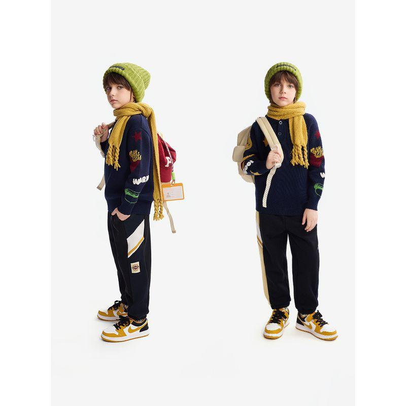 Mqd Kidsren's Clothing Boys' Sweaters 2025 Winter New Style Lapel Knitwear Kidsren's Preppy Style Jacquard Knitwear