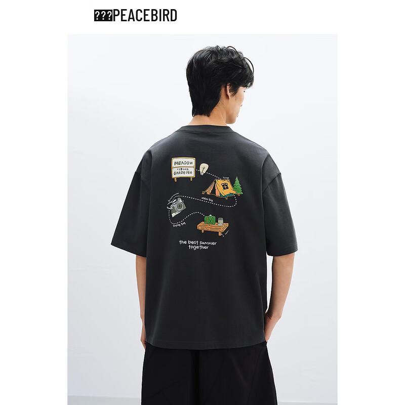 Peacebird Men s Heavyweight Mountain Embroidered Print Short Sleeve T-Shirt M