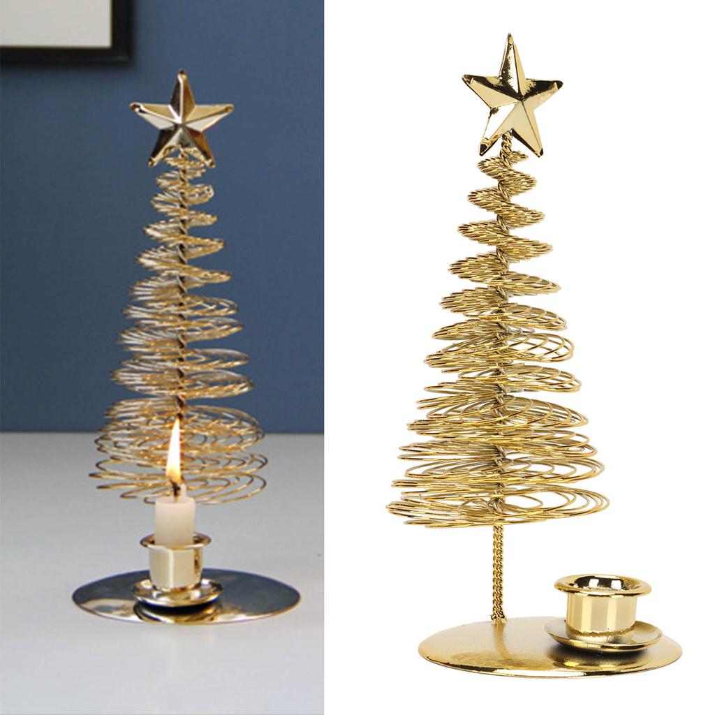 Christmas Tree Candlestick Holder with Star Metal Golden Christmas Tree Candle Stand for Festival Table Decoration