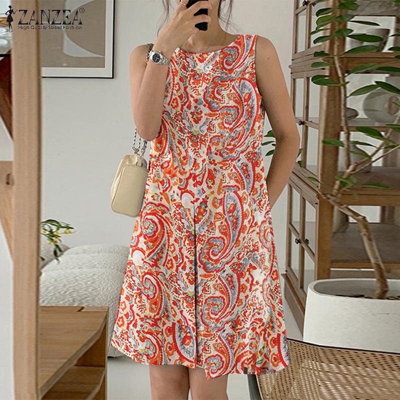 

Летнее платье без рукавов с принтом ZANZEA – праздничный повседневный стиль