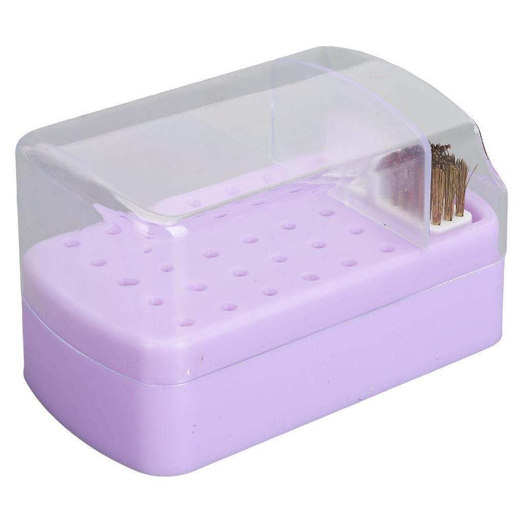 30 Holes Nail Drill Bit Holder Stand with Cleaning Brush Dust Proof Storage Container Box Case for Home Salon