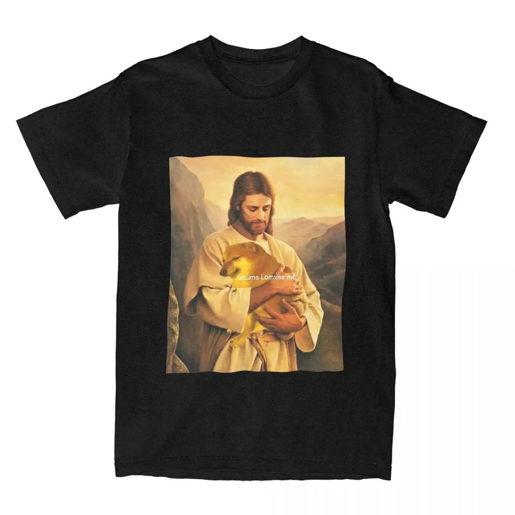 Cheems Jesus Tshirts Unisex Unisex Doge Meme Awesome Pure Cotton Tee Shirt O Neck Short Sleeve T Shirts Birthday Clothing