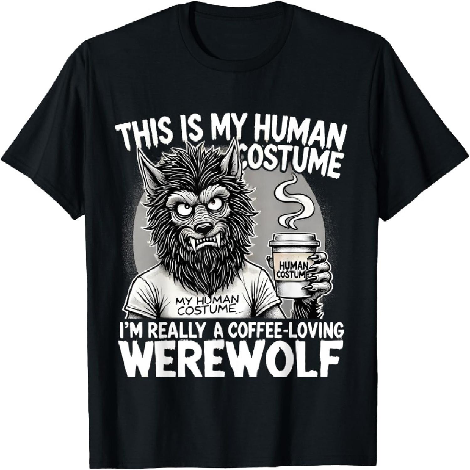 Coffee-Loving Werewolf Human Costume Funny Halloween Coffee T-Shirt XXXXXL разноцветный
