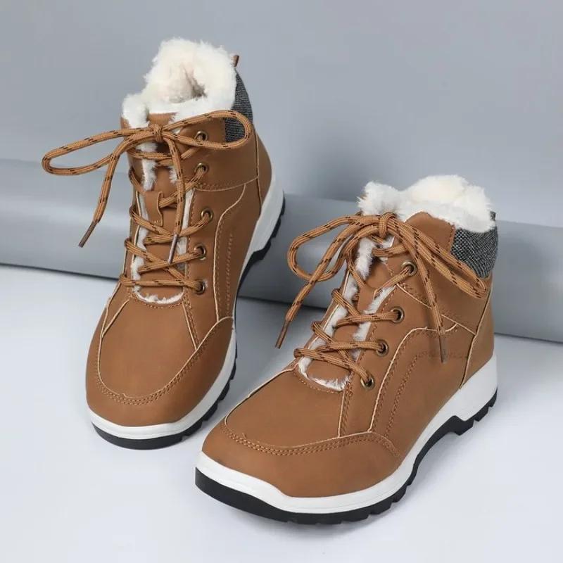 

Мода 2024 Горячая Распродажа Обувь для Женщин На шнуровке Женские Ботинки Зимние Круглый Носок Плюшевый Флис для Тепла Однотонные Короткие Ботинки на Плоской Подошве для Снега 41 коричневый