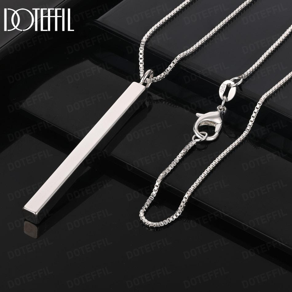 925 Sterling Silver Rectangular Pendant Necklace Fashion Jewelry
