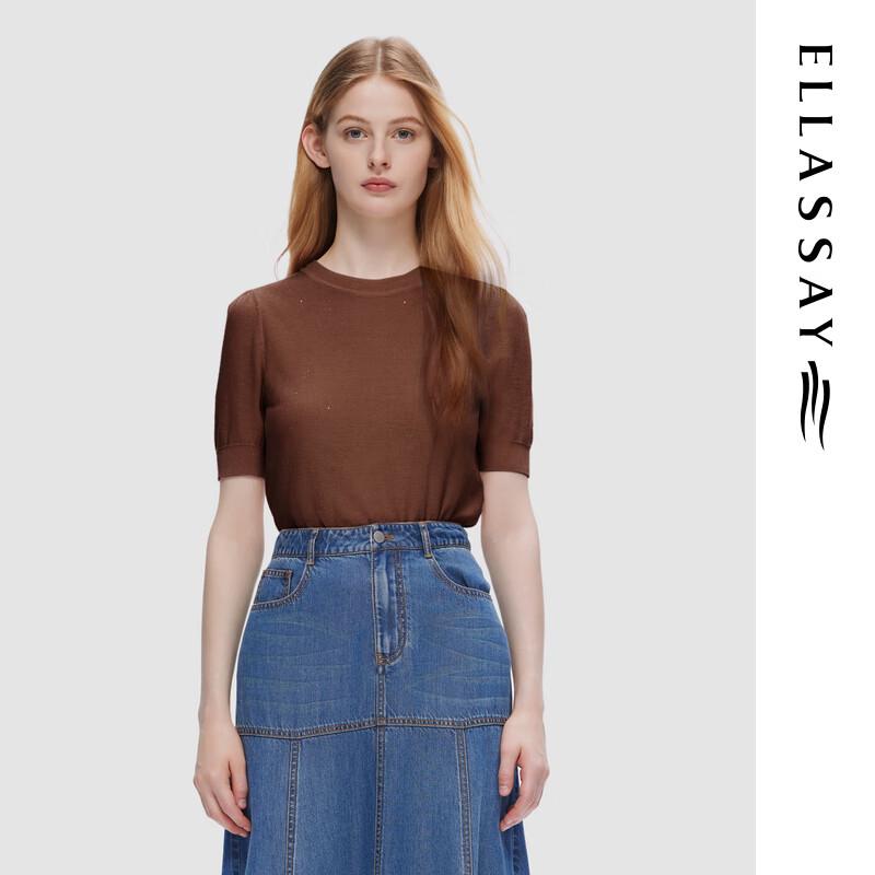 ELLASSAY Women's 2025 S/S Lyocell Acetate Blend Slim-Fit Knit Top