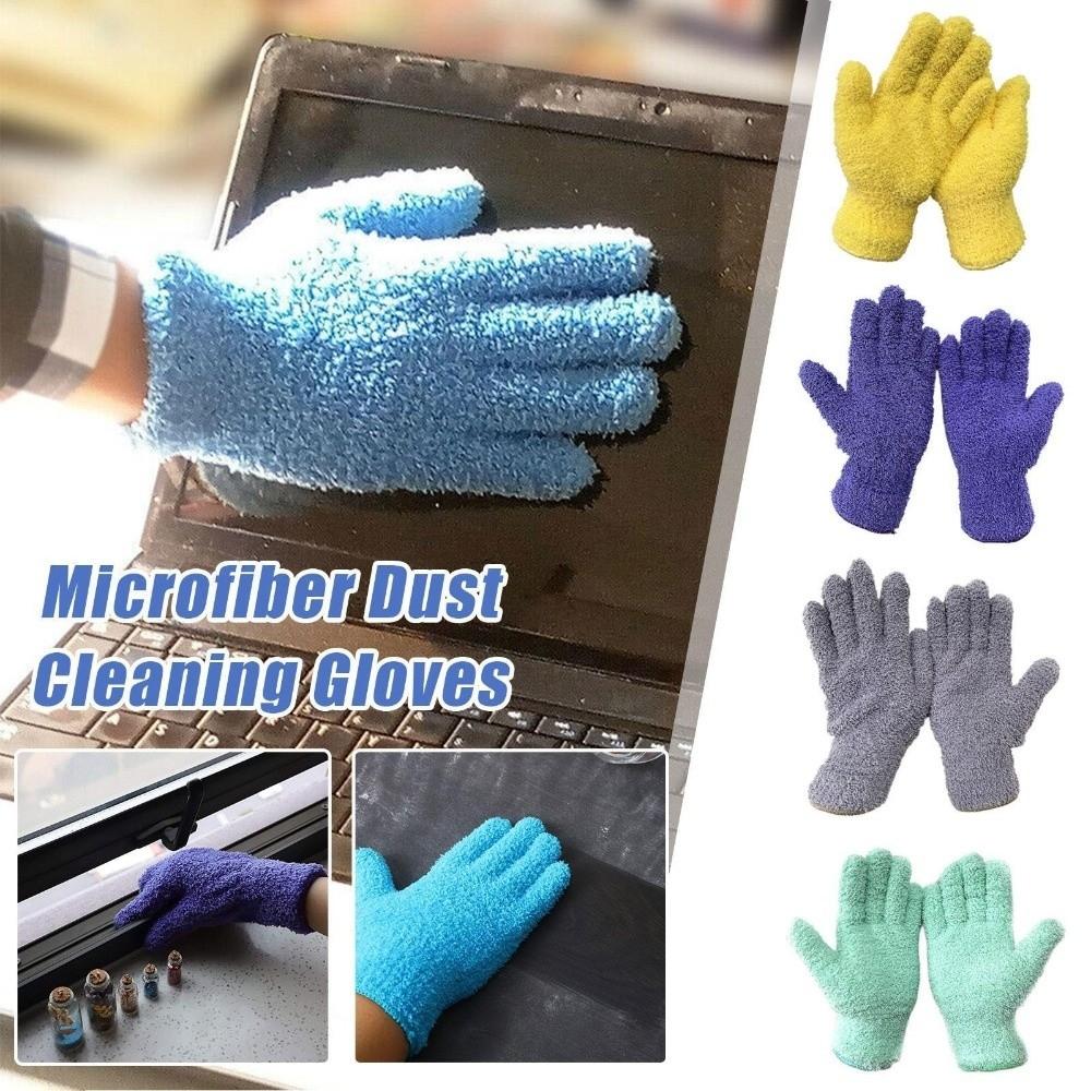 1 Pair Super Soft Microfiber Cleaning Gloves Comfortable Solid Color Dust Removal Gloves Five Finger Absorbent
