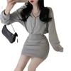 Short Hooded Sweater Dress Autumn Dress New Long-sleeved Waist-wrapped Hip-wrapped Small Dress