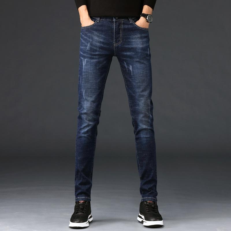 

Autumn and winter men s jeans, thickened velvet, stretchy, versatile, slim-fitting pants for men, Korean style, trendy youth trousers 28 синий