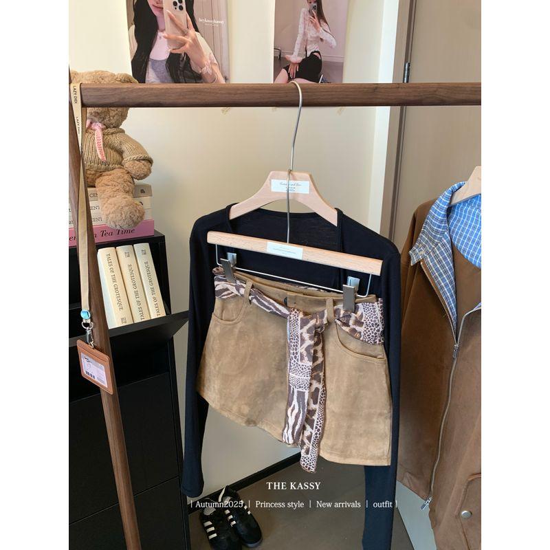 

Kumikumi Design Sense Solid Versatile Chic Casual Pants Women Summer High Waist Slimming Straight Pants Shorts Hot Pants Light curry with belt L