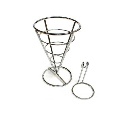 Praktisch-2Stk Pommes Frites Ständer Kegelkorb Frittierhalter Mit Soßenlöffeln Metall Hähnchen Frittiert Display Ständer Drahtständer