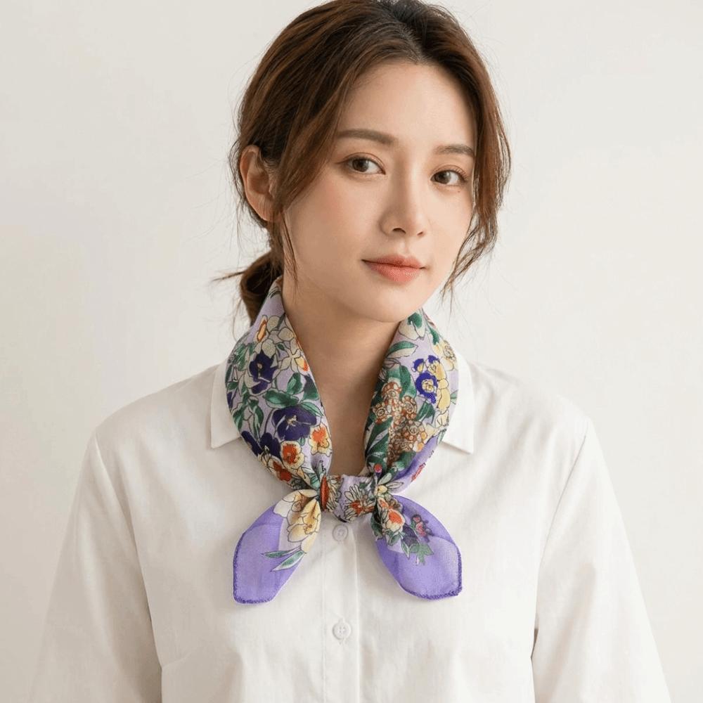 Flower Printed Silk Scarf Square Scarf Hair Band All-match Floral Kerchief  Spring Summer
