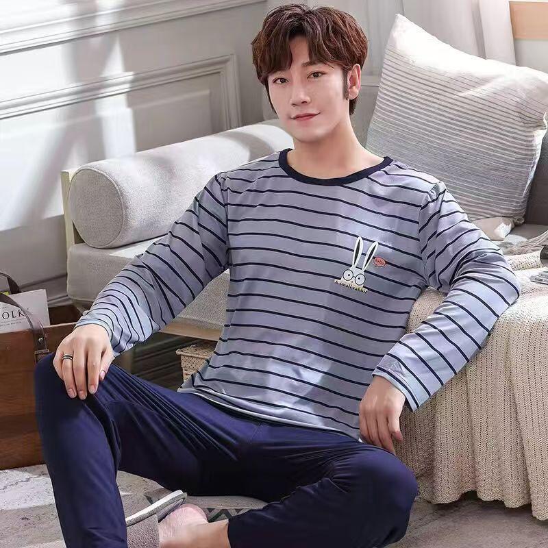 

Мужская пижама из искусственного хлопка на весну и осень — с длинными рукавами, большого размера, подростковая одежда для отдыха L